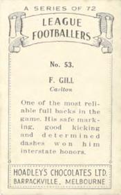 1938 Hoadley's League Footballers #53 Frank Gill Back